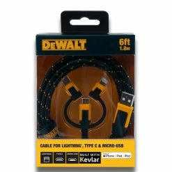 DEWALT 1.8m 3-in-1 USB-C Micro-USB Braided Lightning Cable 1311356DWE