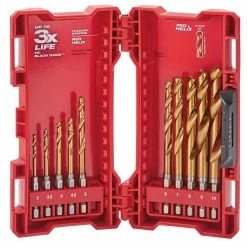 MILWAUKEE 3-10mm Metric 1/4-Hex Quick-Change HSS-TiN Jobber Drill Bit Set - RED-HELIX - 10 Piece