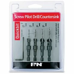 P&N QUICKBITS 3/32-9/64inch HSS Drill & Countersink Set For Wood - 4 Piece