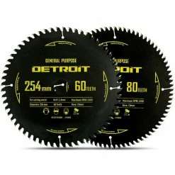 DETROIT 254mm 60/80T TCT Circular Saw Blade Set For Wood Cutting - 2 Piece