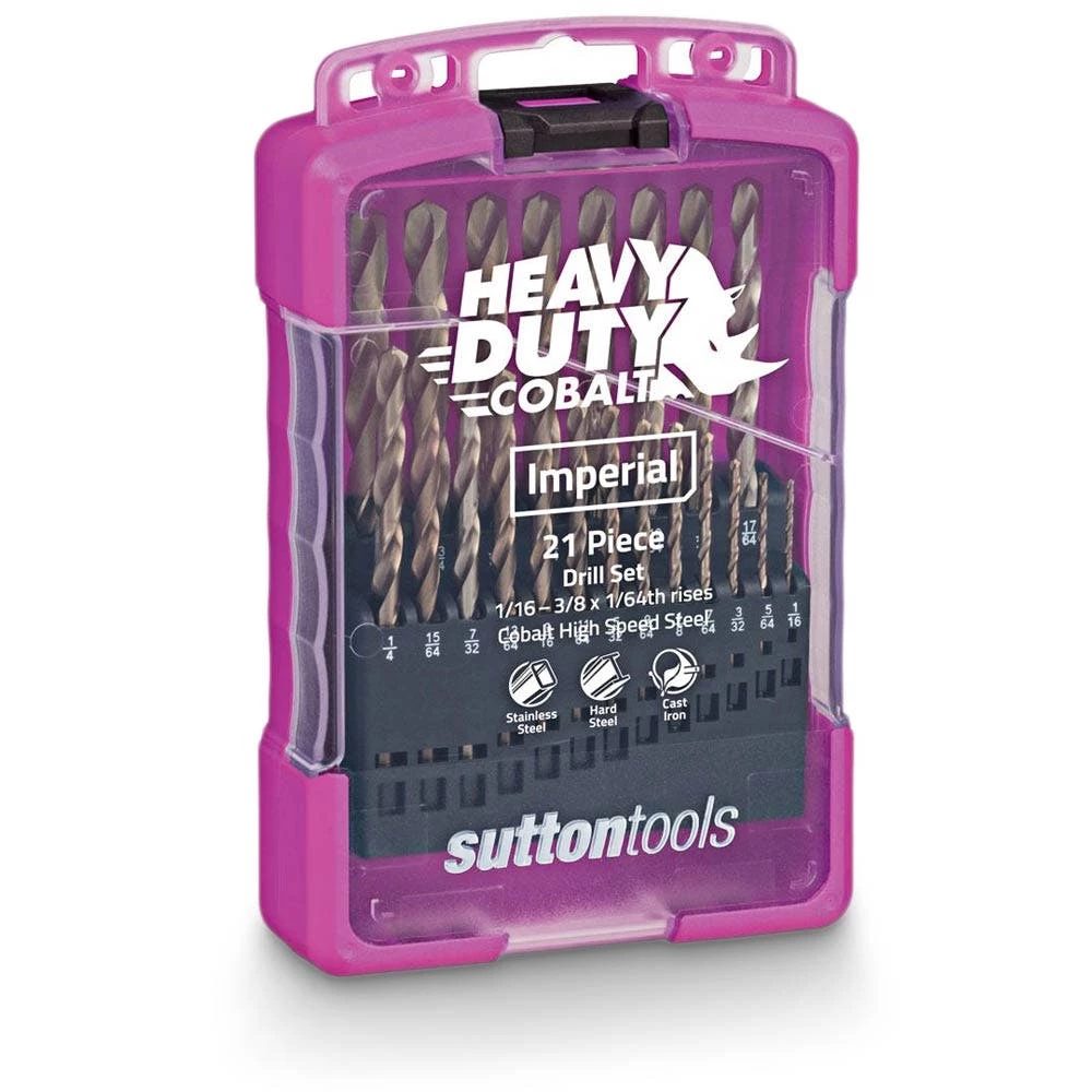 SUTTON 1/16-3/8inch Imperial HSS-Cobalt Jobber Drill Bit Set - HD-COBALT - 21 Piece - Image 2