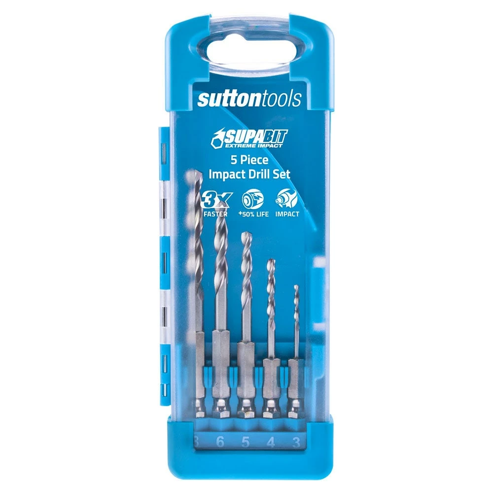 SUTTON 2-6mm Metric 1/4-Hex Quick-Change HSS Jobber Drill Bit Set - SUPABIT - 5 Piece